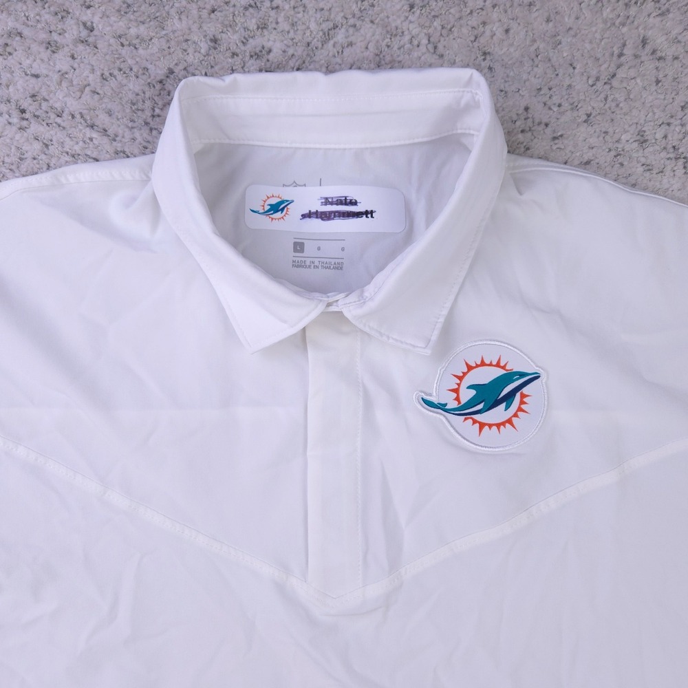 Miami Dolphins Team Issued Polo Shirt Mens Large Nike On Field White Dri Fit GUC - Picture 4 of 12